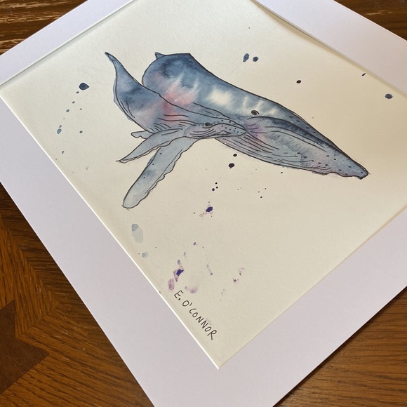 Original watercolour painting of whales 11x14 with mat - Picture 4 of 5
